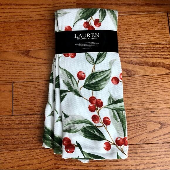 Ralph Lauren set of Two Kitchen Towels White Red Cherry Print 100% Cotton NWT - Picture 7 of 7